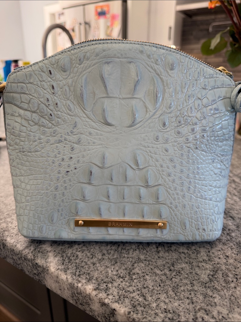 Brahmin Pale Blue Croc-Embossed Mini Crossbody